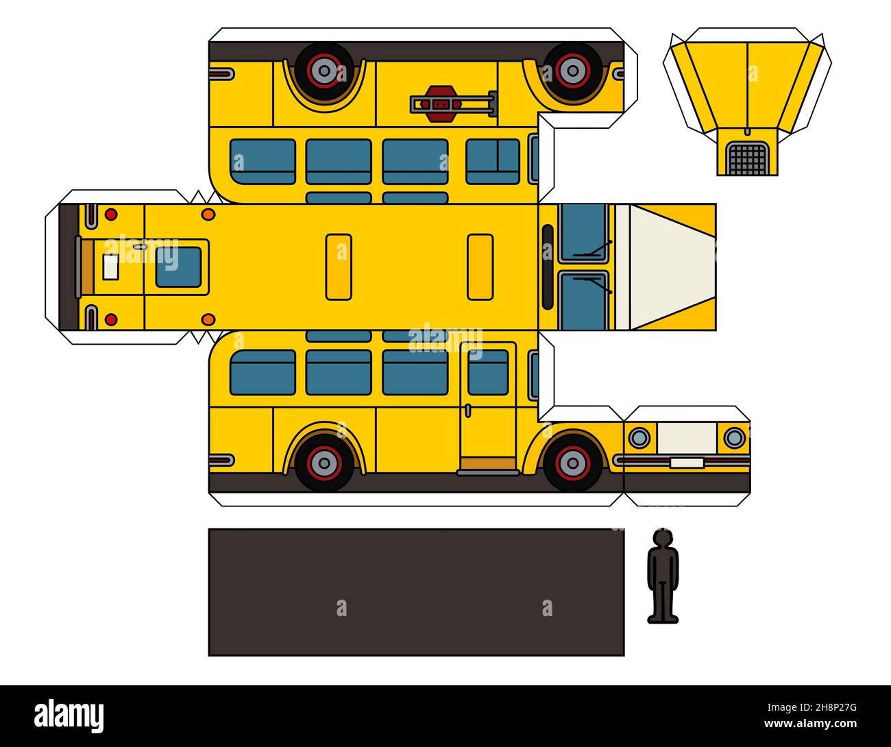 Papiermodell eines gelben Schulbusses Stockfoto