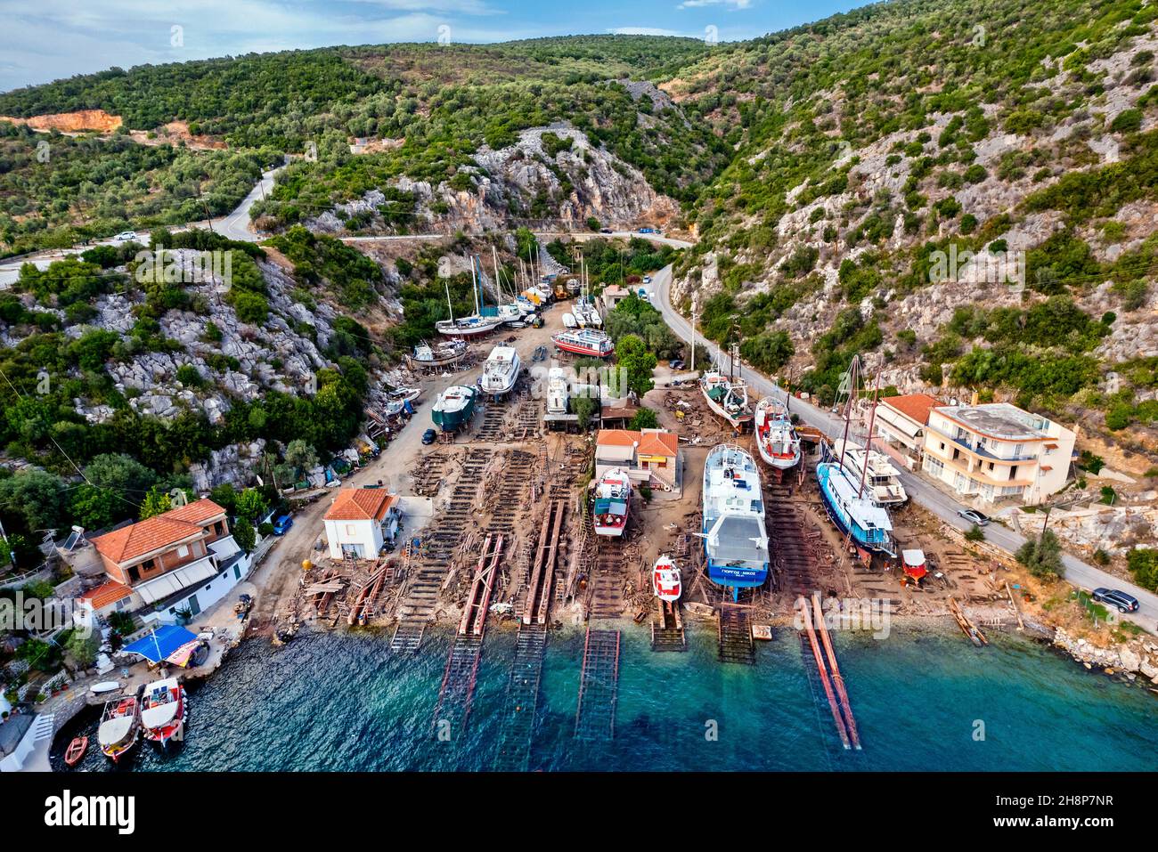 Die traditionelle Werft in Agia Kyriaki, Trikeri, South Pelion, Magnissia, Thessalien, Griechenland. Stockfoto