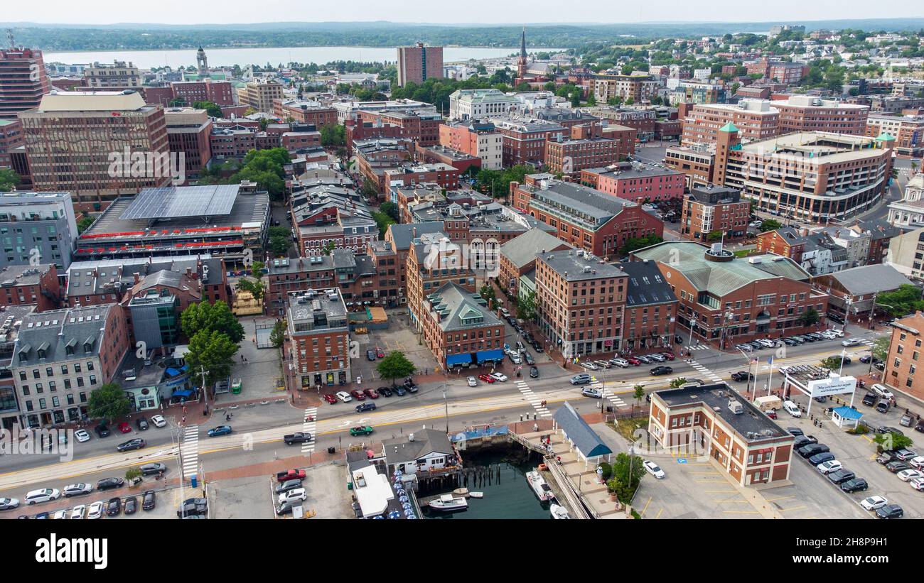 Luftaufnahme der Innenstadt von Portland, Maine, USA Stockfoto