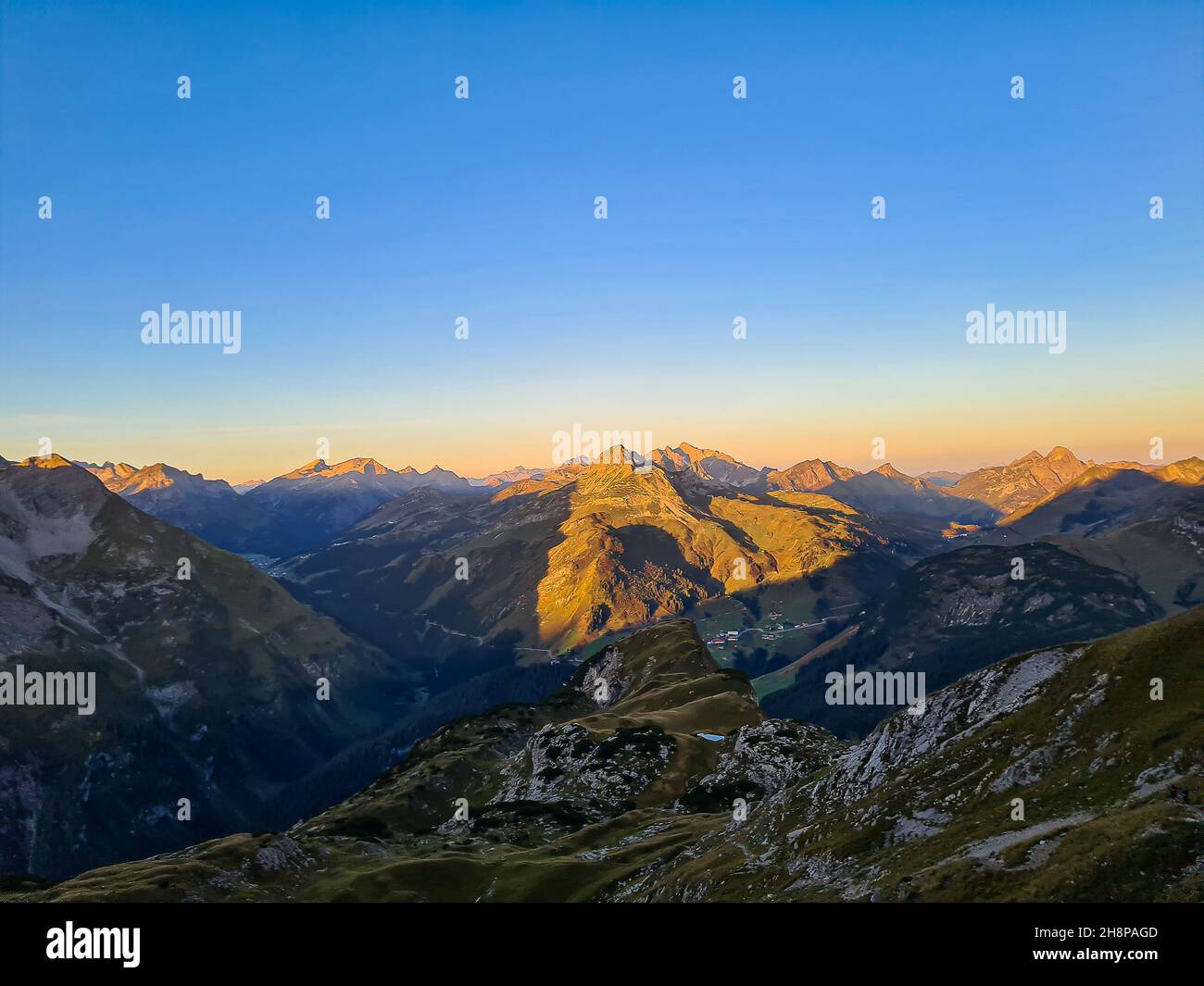 Blick auf die Allgäuer Alpen bei Lechleiten Stockfoto