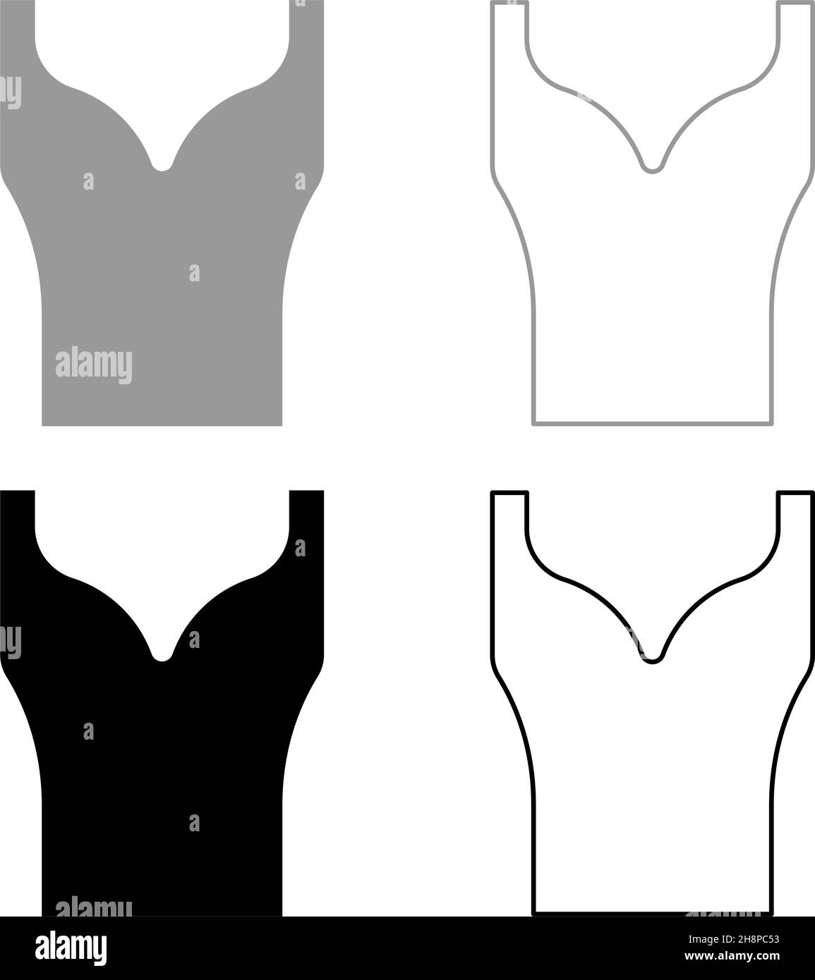 Damenbekleidung Oberteil Kleid Jersey Hemd Bluse Pullover Singlet Set Icon grau schwarz Farbe Vektor Illustration Bild einfach flach Stil solide füllen Stock Vektor