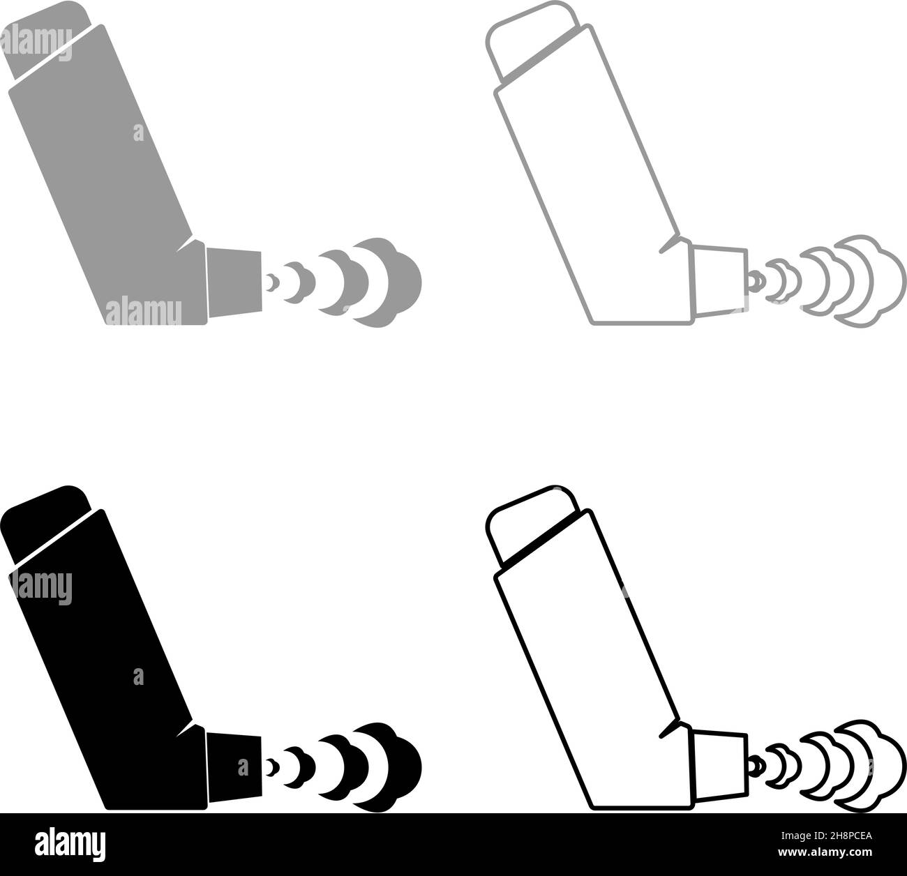 Hand Inhalierspray zur Behandlung Asthma Husten Relief Konzept Inhalation allergischer Patient Set Symbol grau schwarz Farbe Vektor Illustration Bild einfach Stock Vektor