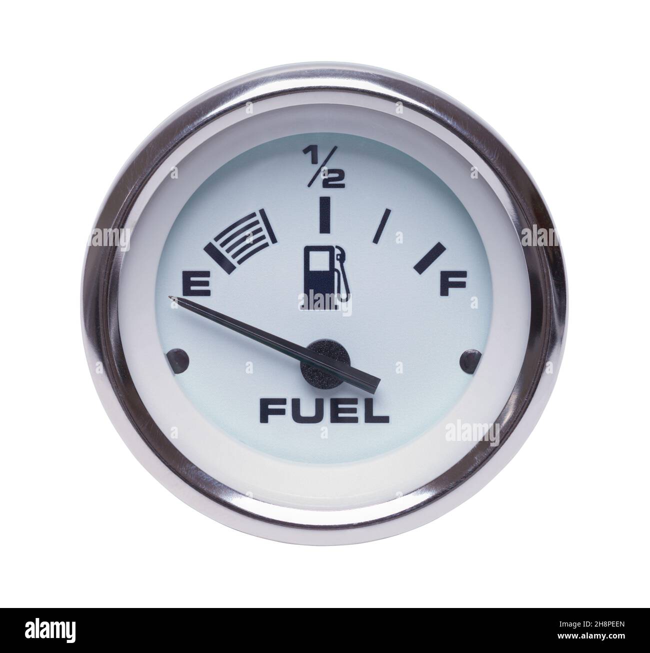Leere Anzeige für die Kraftstoffanzeige auf Weiß. Stockfoto