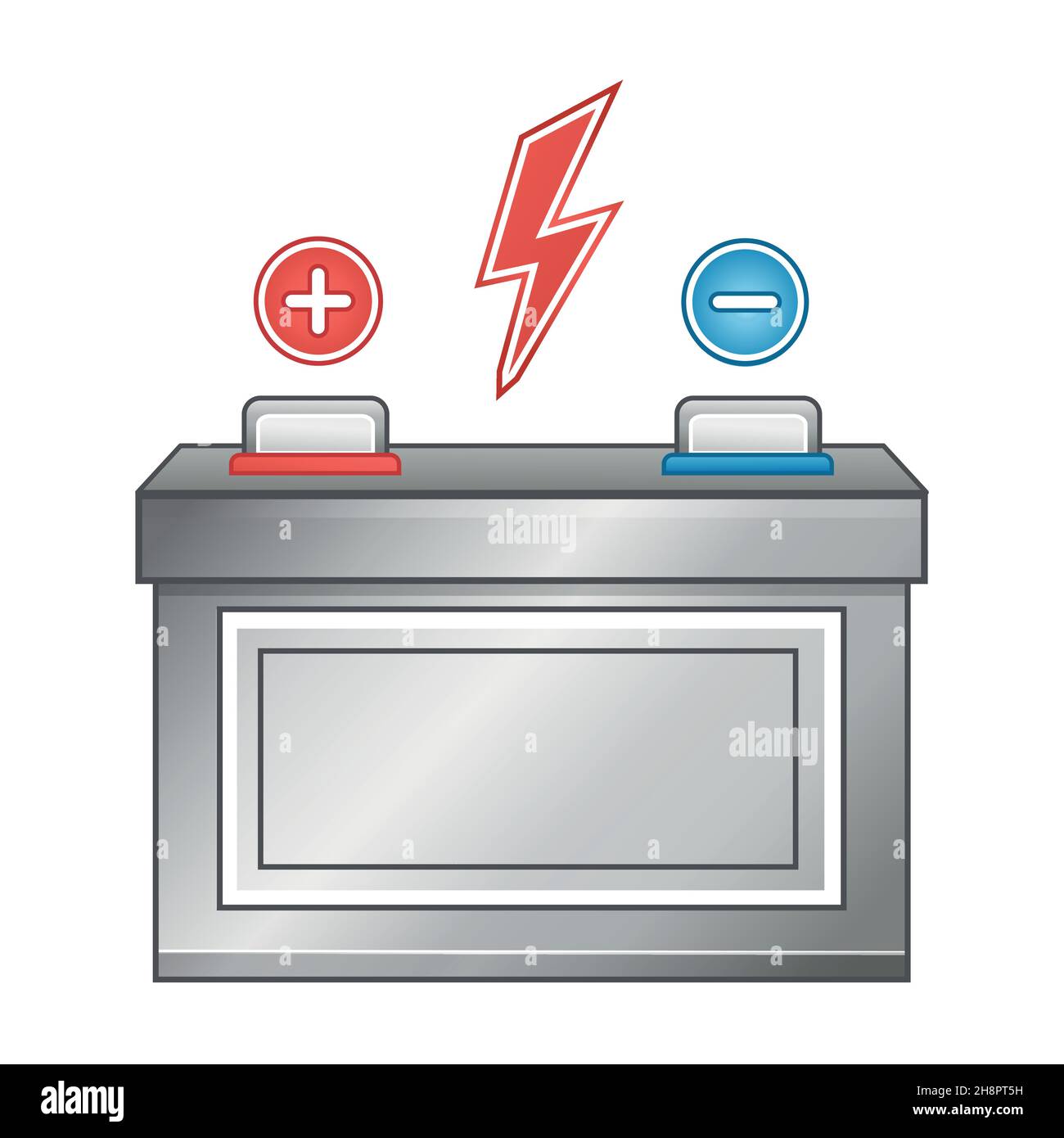 Auto-Akku-Ladesymbol. Tragbare Stromversorgung für Akkumulatorenergie. Industrielle chemische alkalische Bleielektrozelle. Stangenschild. Vektor Stock Vektor