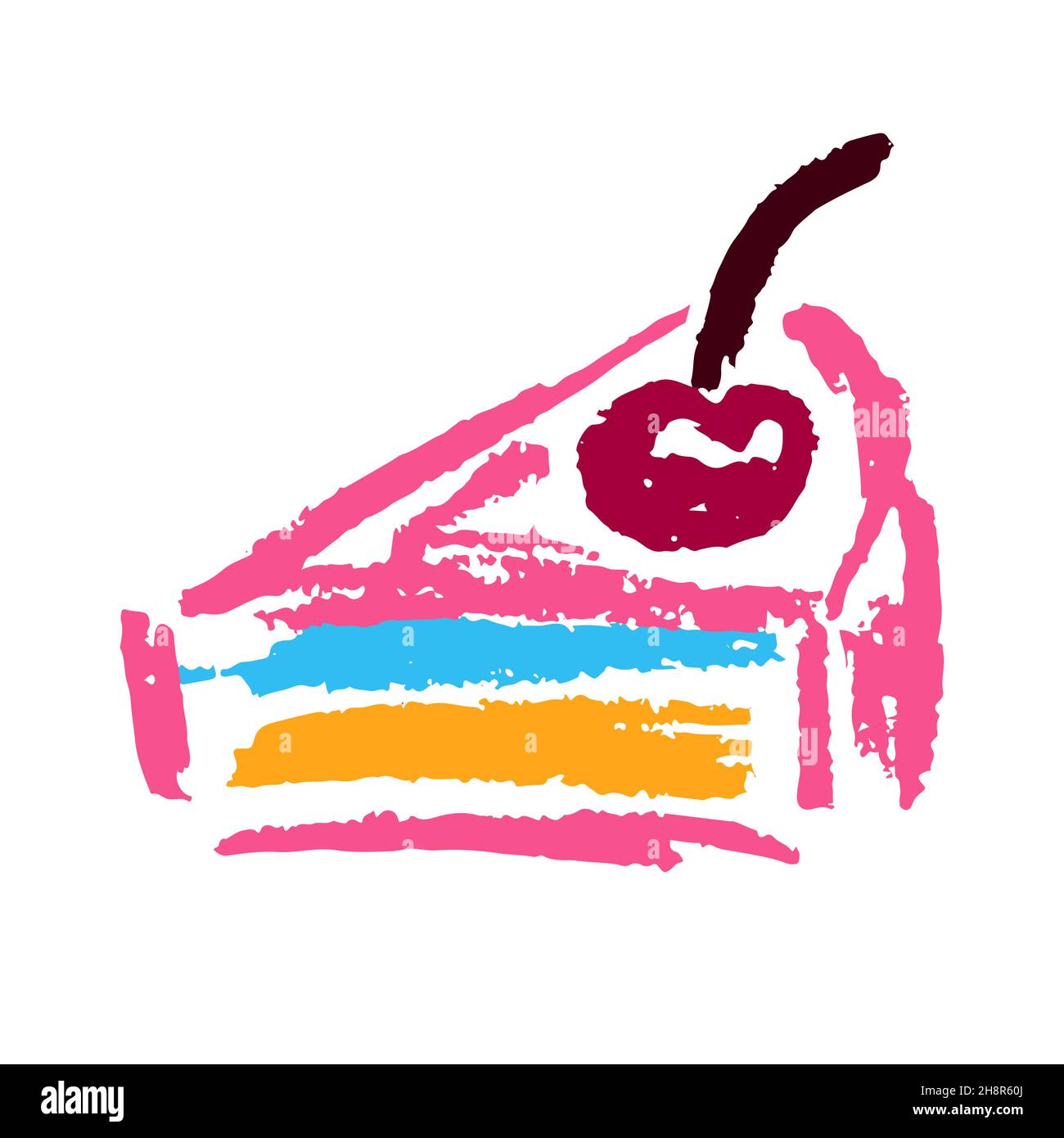 Kuchen. Symbol im Handzeichnen-Stil. Zeichnen mit Wachsmalstiften, farbiger Kreide, Kinderkreativität. Vektorgrafik. Zeichen, Symbol Stock Vektor