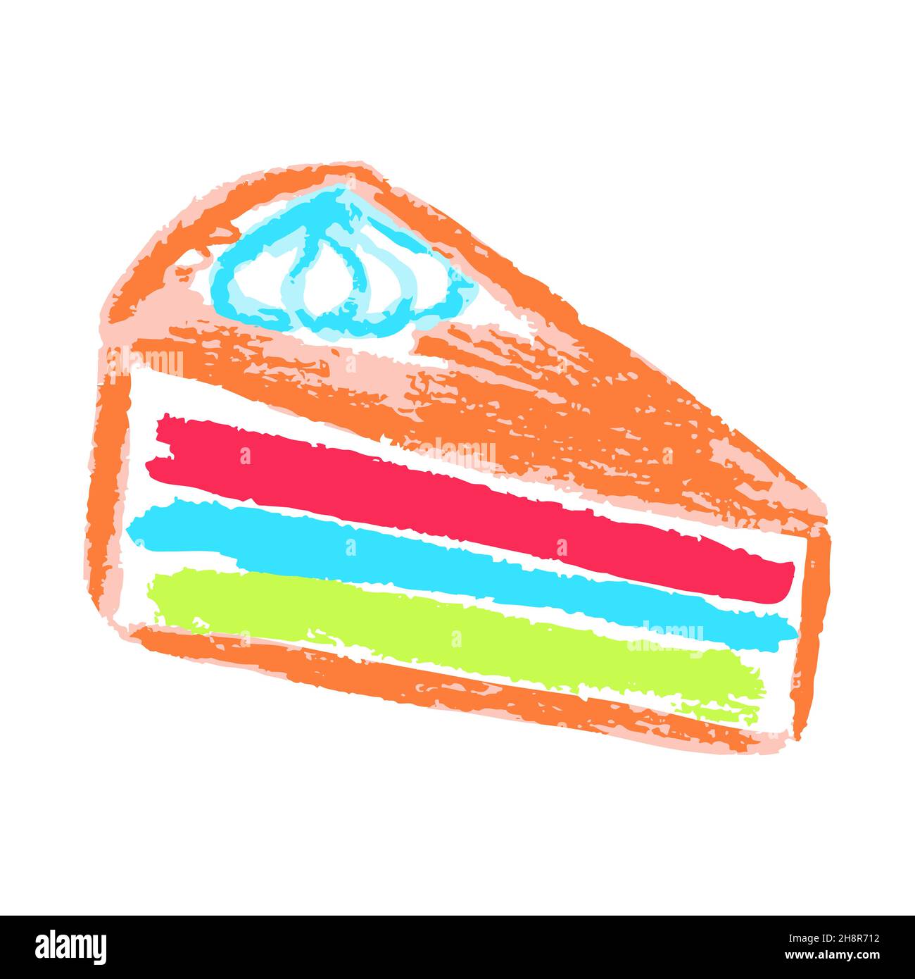 Kuchen. Symbol im Handzeichnen-Stil. Zeichnen mit Wachsmalstiften, farbiger Kreide, Kinderkreativität. Vektor Stock Vektor