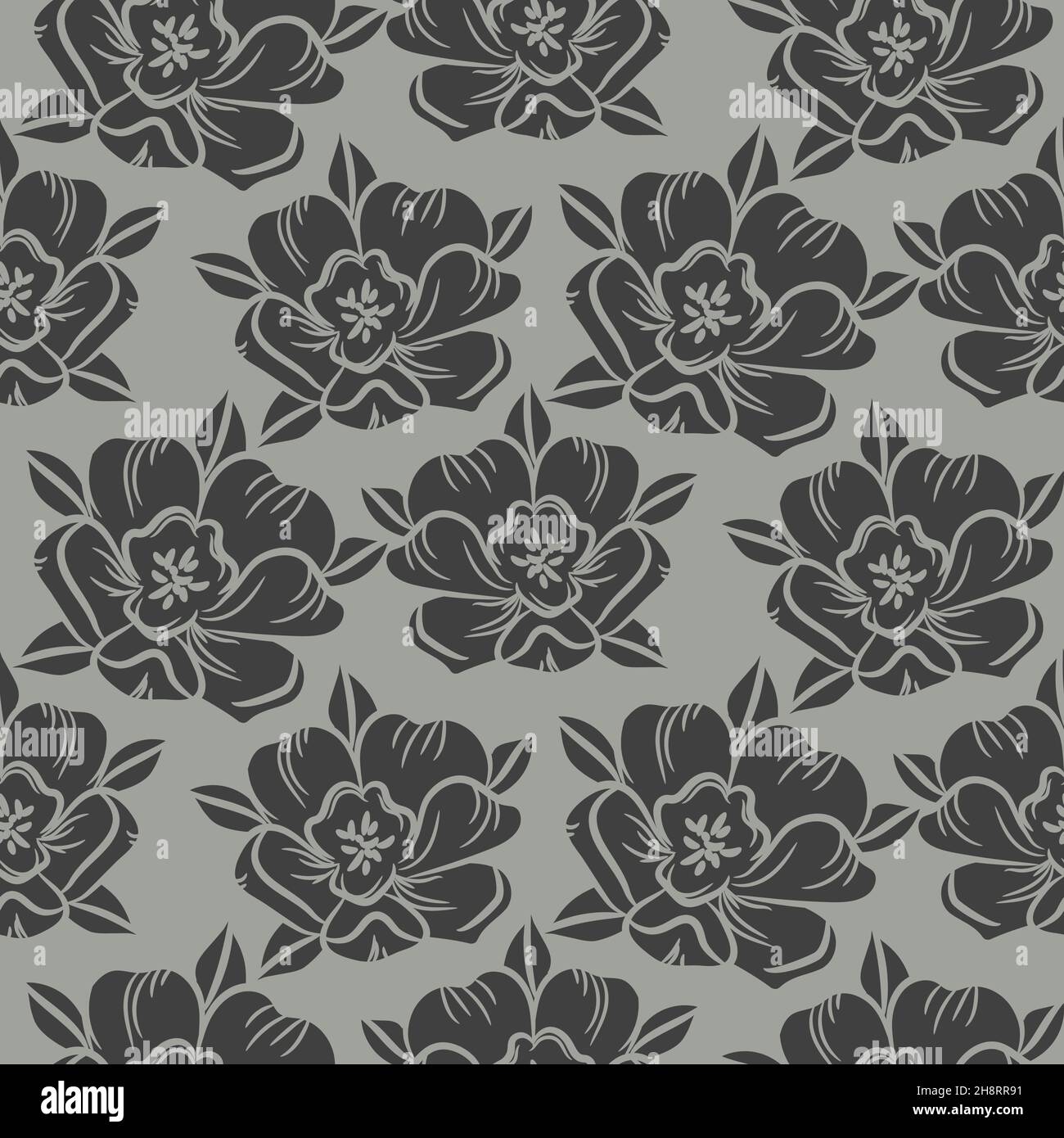 Blumen-Silhouetten für auffällige Tapeten-Design-Druck oder Wickelpapier. Stock Vektor