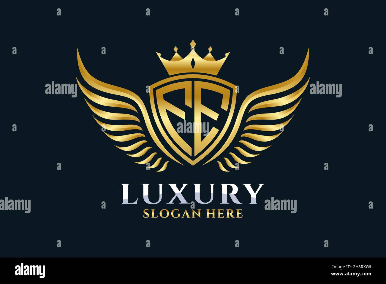 Luxus Royal Flügel Buchstabe FE Wappen Gold Farbe Logo Vektor, Victory Logo, Wappen Logo, Flügel Logo, Vektor-Logo . Stock Vektor