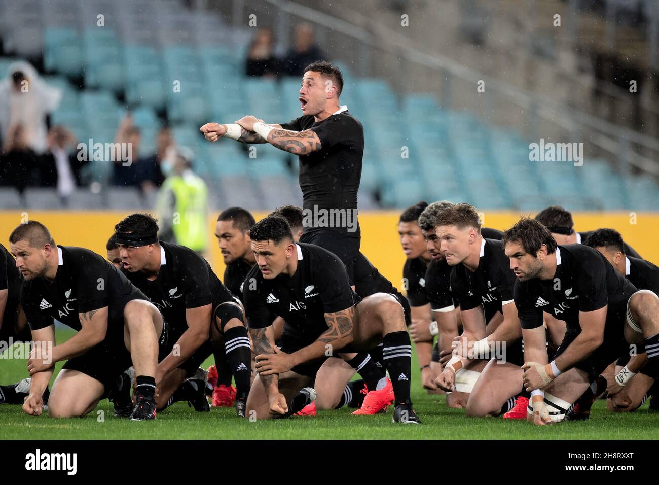 Neuseeland spielen den Haka vor dem Bledisloe Cup-Spiel zwischen den australischen Wallabies und den neuseeländischen All Blacks am 31. Oktober 2020 im ANZ Stadium in Sydney, Australien. (Foto von Steven Markham/Speed Media) Stockfoto