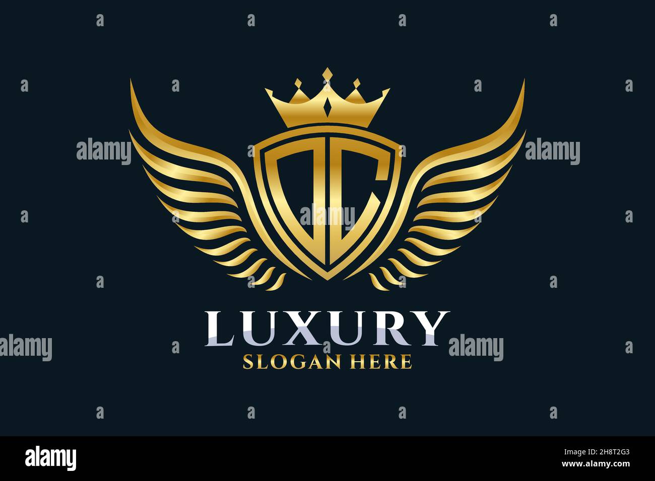 Luxus Royal Flügel Buchstabe OC Wappen Gold Farbe Logo Vektor, Victory Logo, Wappen Logo, Flügel Logo, Vektor-Logo . Stock Vektor