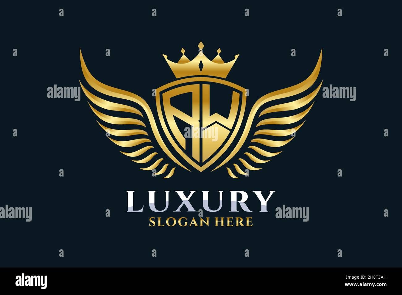 Luxus Royal Flügel Buchstaben RW Wappen Gold Farbe Logo Vektor, Victory Logo, Wappen Logo, Flügel Logo, Vektor-Logo . Stock Vektor