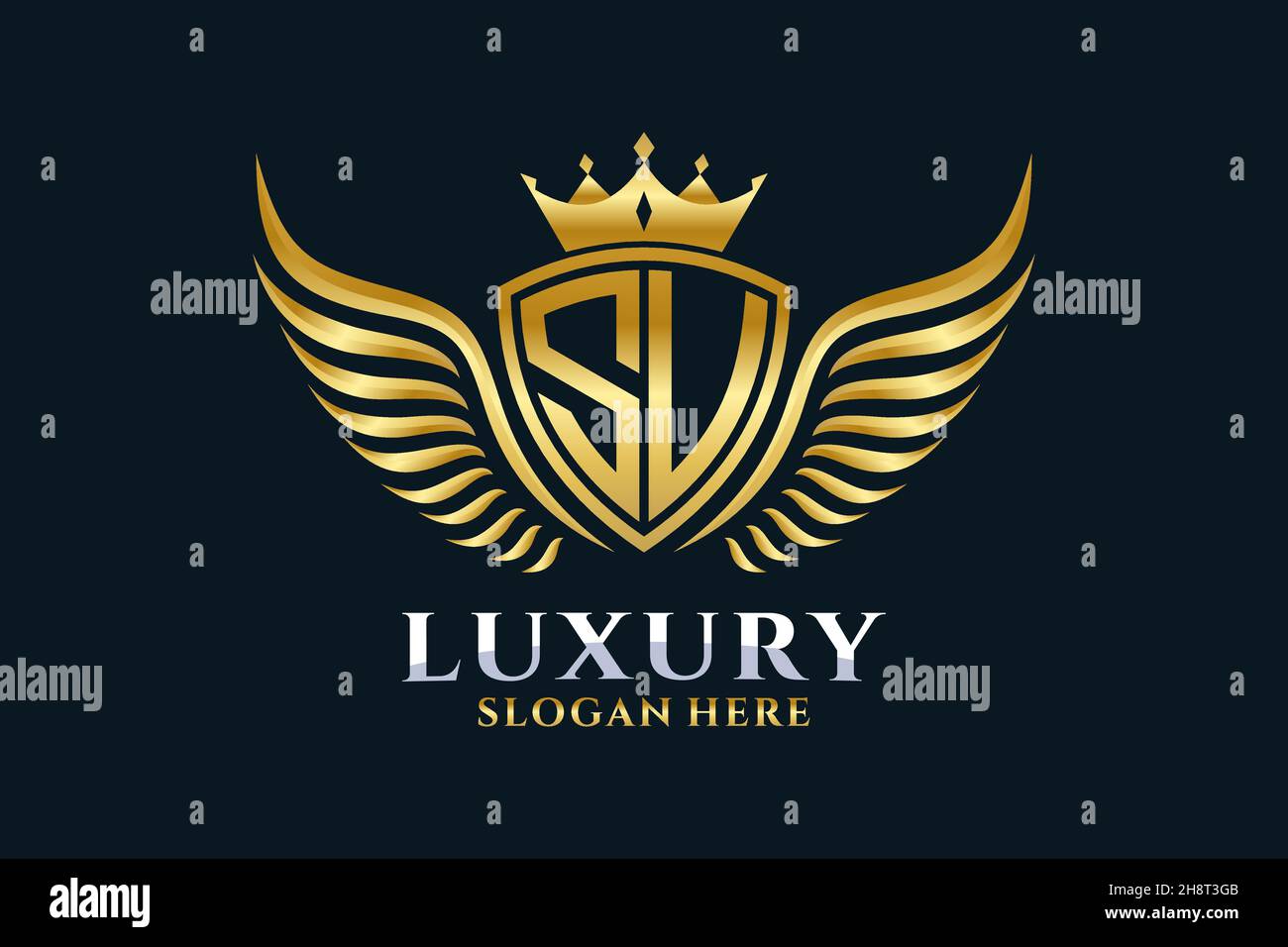 Luxus königlichen Flügel Buchstaben SU Wappen Gold Farbe Logo Vektor, Victory Logo, Wappen Logo, Flügel Logo, Vektor-Logo . Stock Vektor