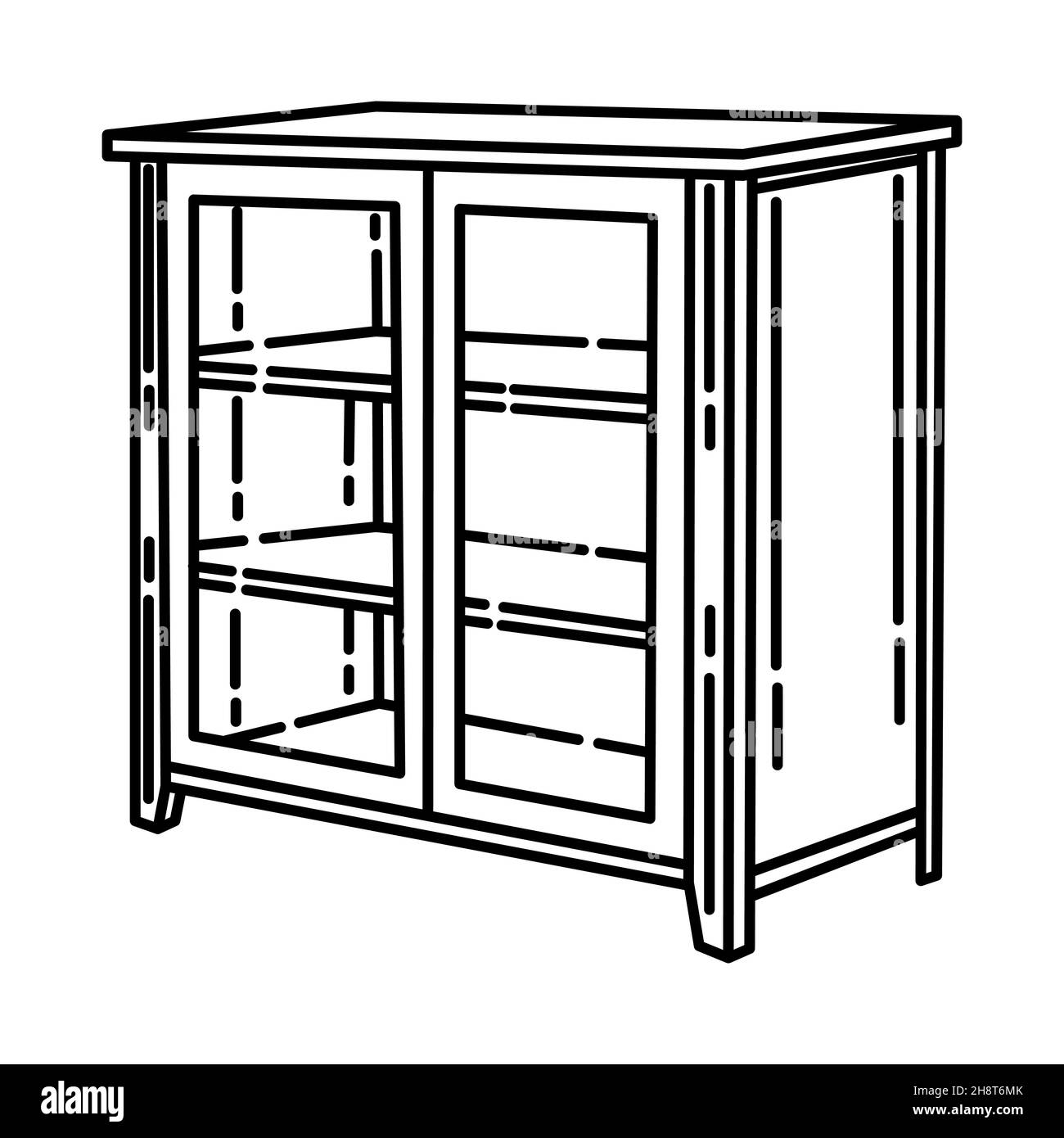 Holzschränke Küche Teil von Möbeln und Home Tools Design handgezeichnete Icon Set Vektor. Stock Vektor