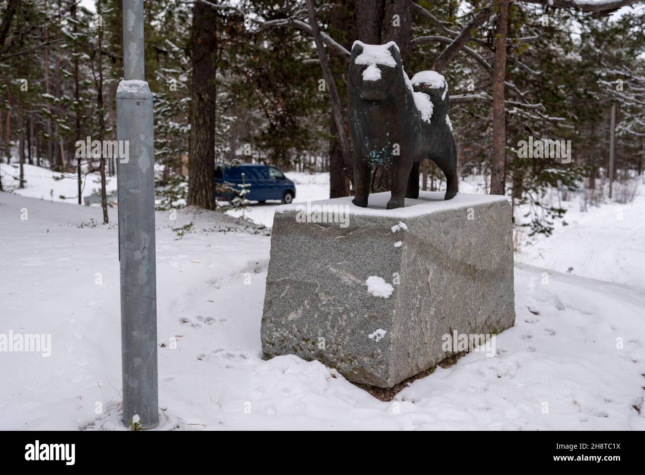 Husky, Denkmal, Hetta, Enontekiö, Lappland, Finnland Stockfoto