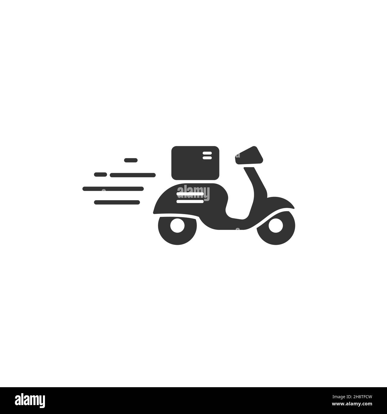 Retro-Roller oder Motorrad mit Paketen. Konzept für schnelle Lieferung. Online-Bestellung. Box, Paket, Transport, Container. Empfangen, Senden und Übertragen von Prod Stock Vektor