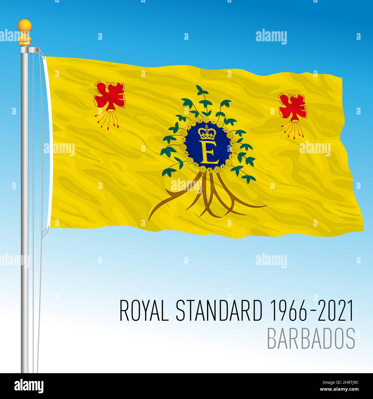 Royal Standard Queen Elizabeth historische Flagge, Barbados, 1966 - 2021, Vektorgrafik Stock Vektor