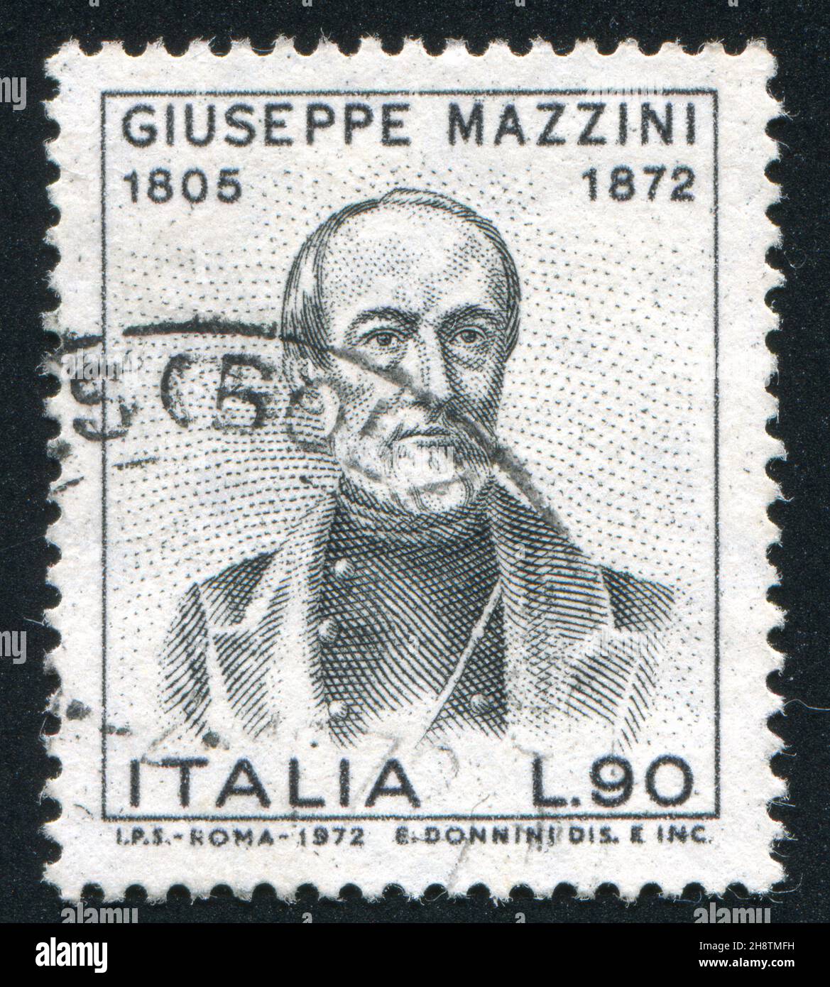 ITALIEN - UM 1972: Briefmarke gedruckt von Italien, zeigt Giuseppe Mazzini (1805-1872), Patriot und Schriftsteller, um 1972 Stockfoto