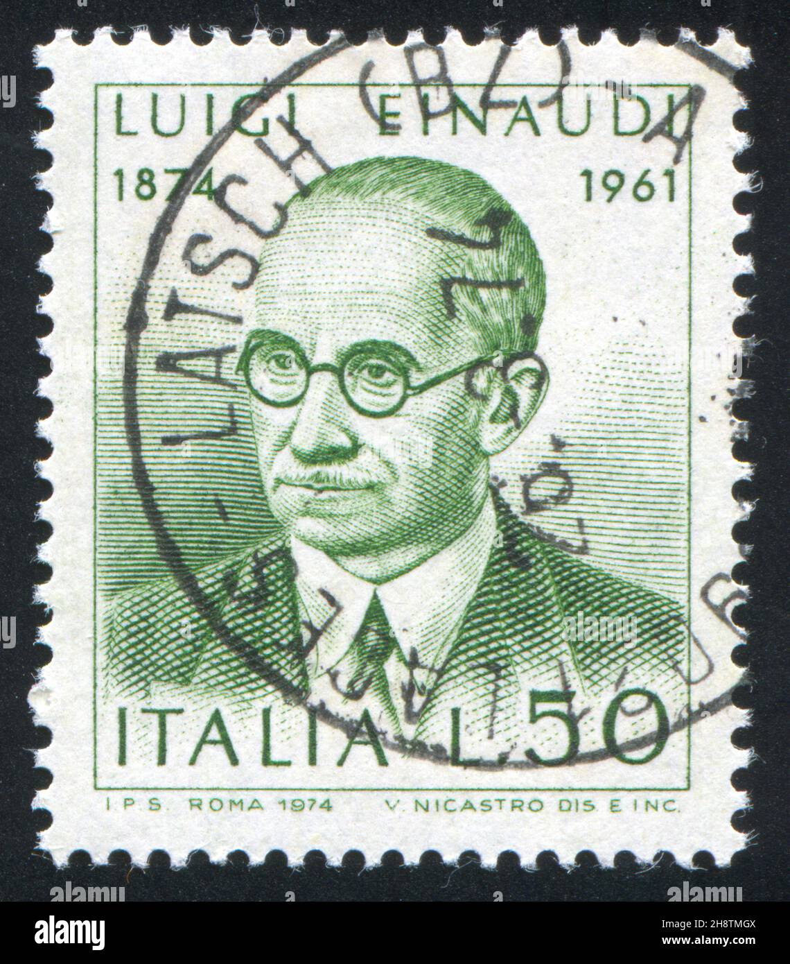 ITALIEN - UM 1974: Briefmarke gedruckt von Italien, zeigt Luigi Einaudi, um 1974 Stockfoto