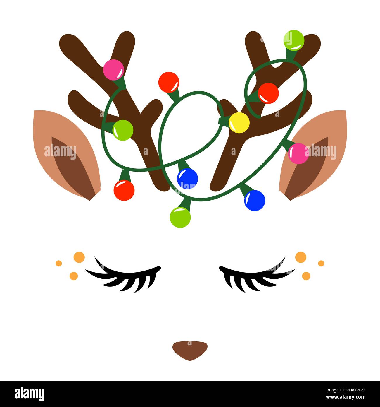 Hirsch Kopf, Rentier Gesicht mit schönen Wimpern. Vektor-Illustration für Karten- und Hemddesign für Herbstferien. Skandinavisches Design, gut für Stoff Stock Vektor