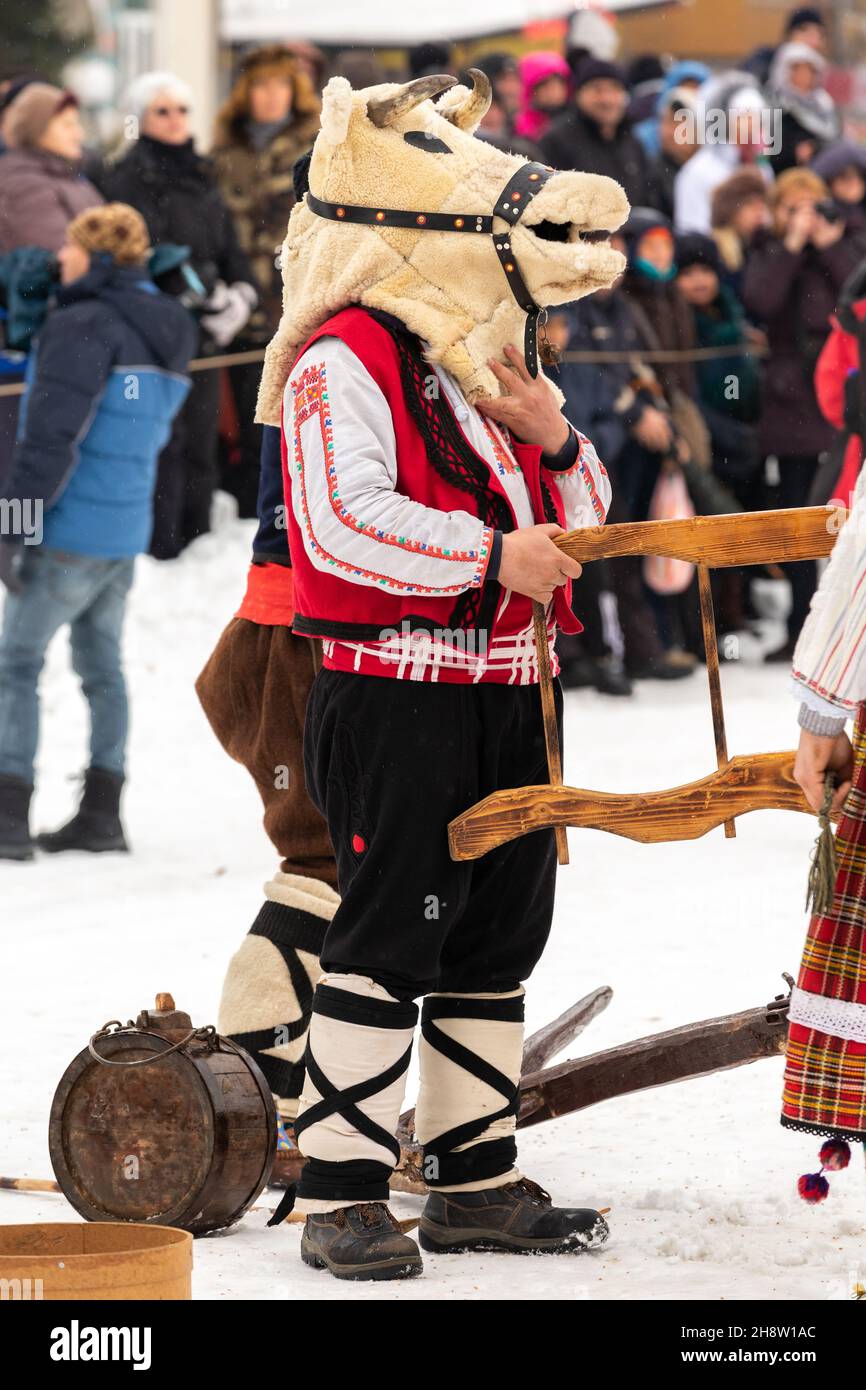 Razlog, Bulgarien - Januar 14, 2017: Die Menschen in den traditionellen Karneval kuker Kostüme in Kukeri festival Starchevata Stockfoto