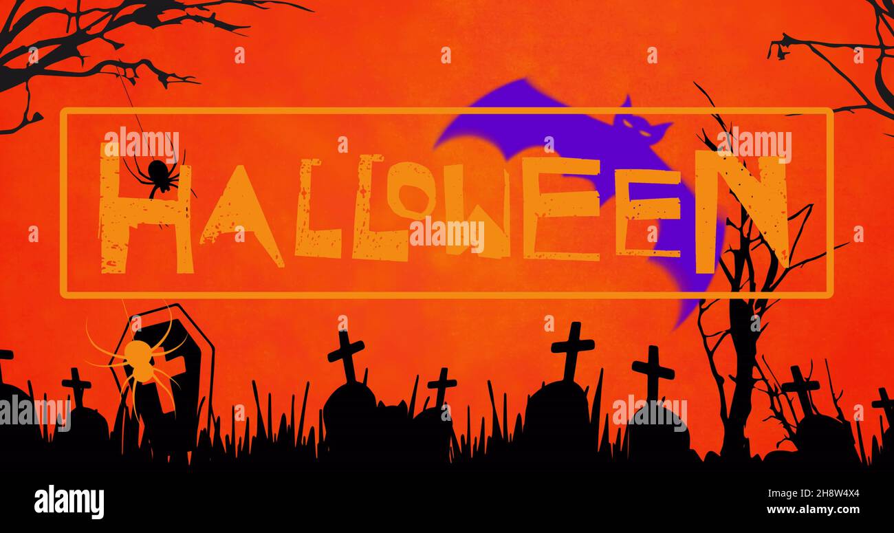 Bild von glücklichen halloween Text über Friedhof Stockfoto