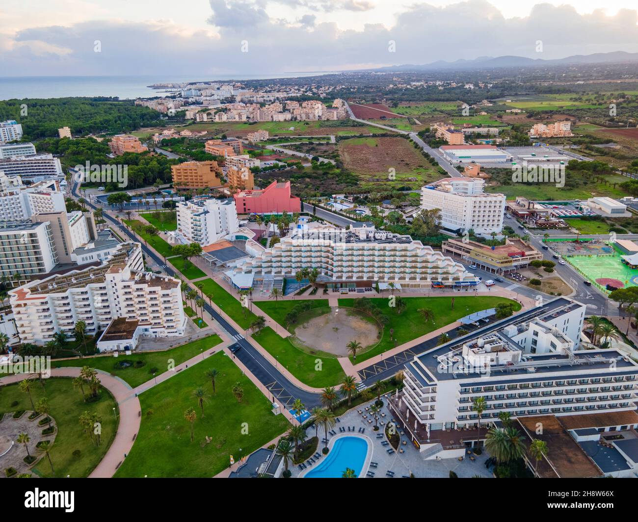 Cala Millor, Mallorca, Spanien. Wunderschöner Strand, Hotels und Meer! Stockfoto