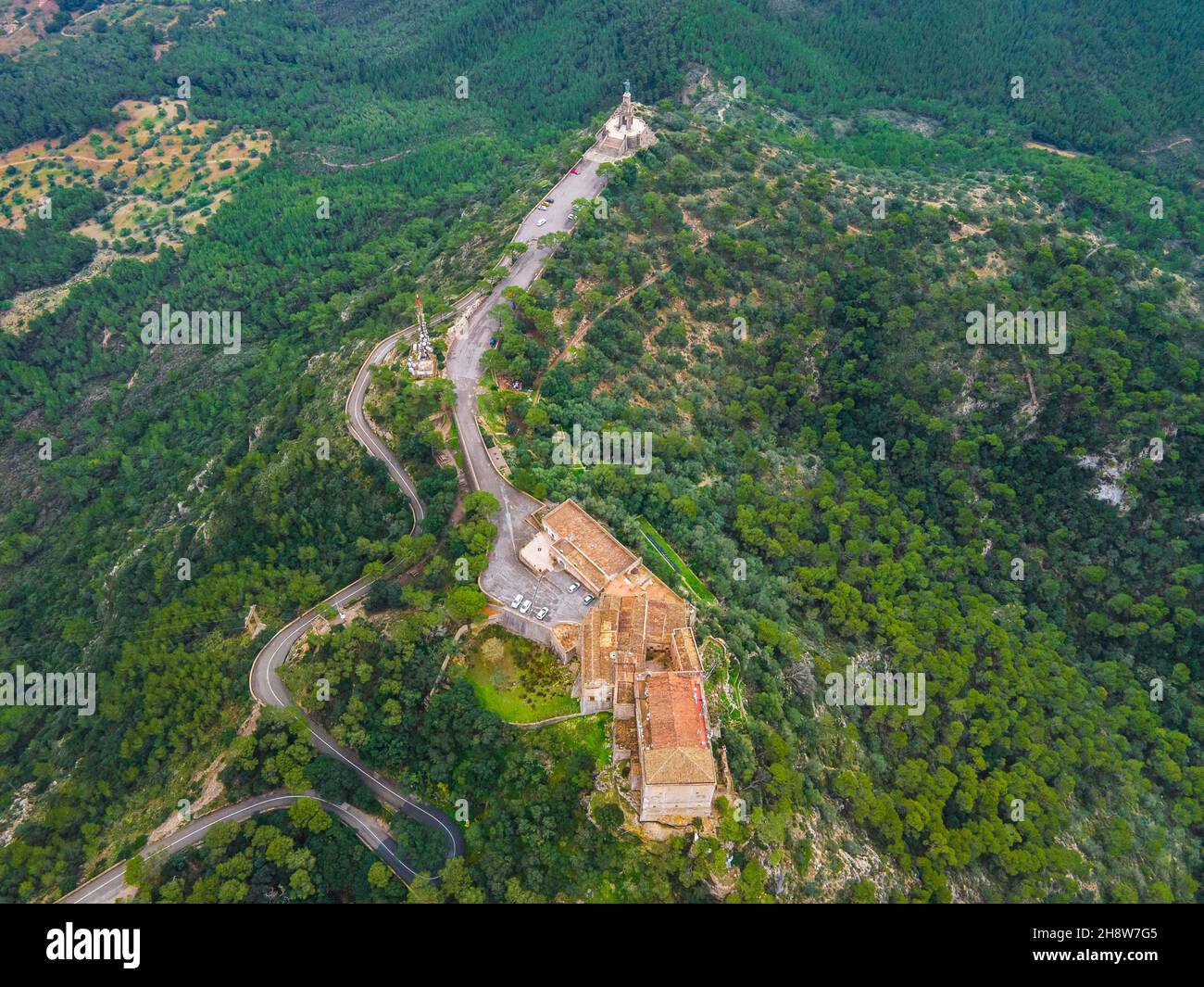 Eine schöne Gegend auf der Spitze eines Berges in der Nähe von Felanitx, Mallorca. Insel in Spanien. Stockfoto