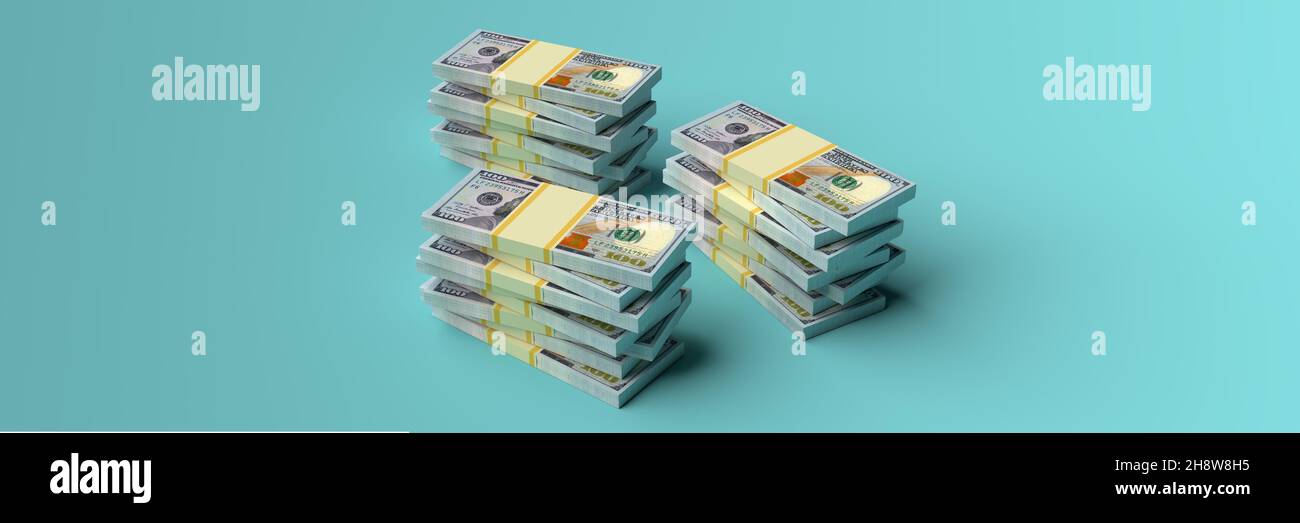 Große Geldstapel aus Dollar mit leerem Kopierraum Hintergründe. Finanzkonzept Stockfoto