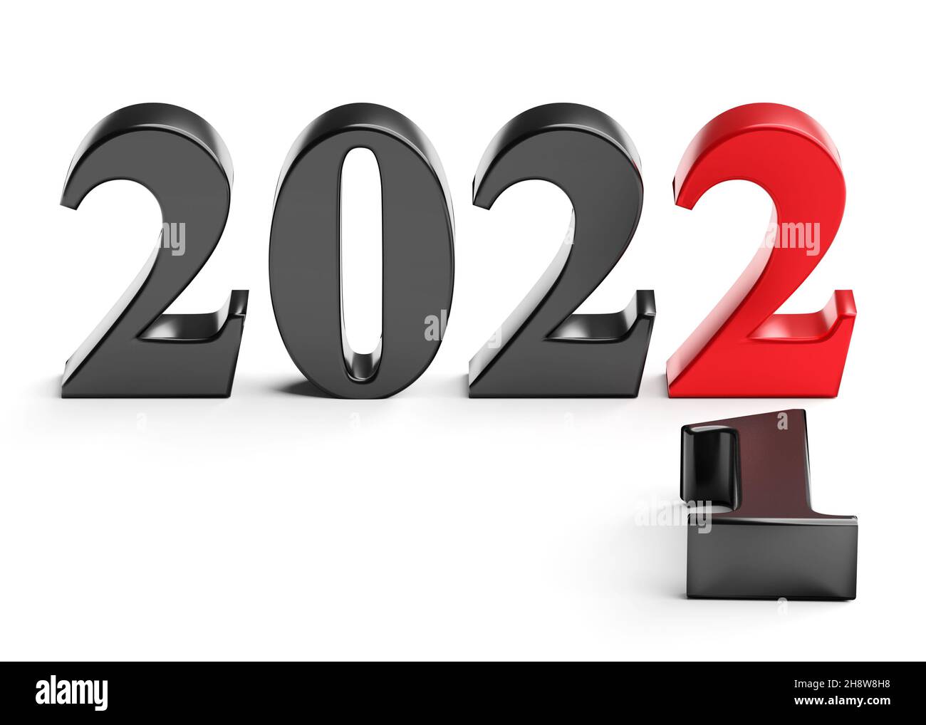 Das neue Jahr 2022 ersetzt das alte Jahr 2021. 3D Rendern Stockfoto