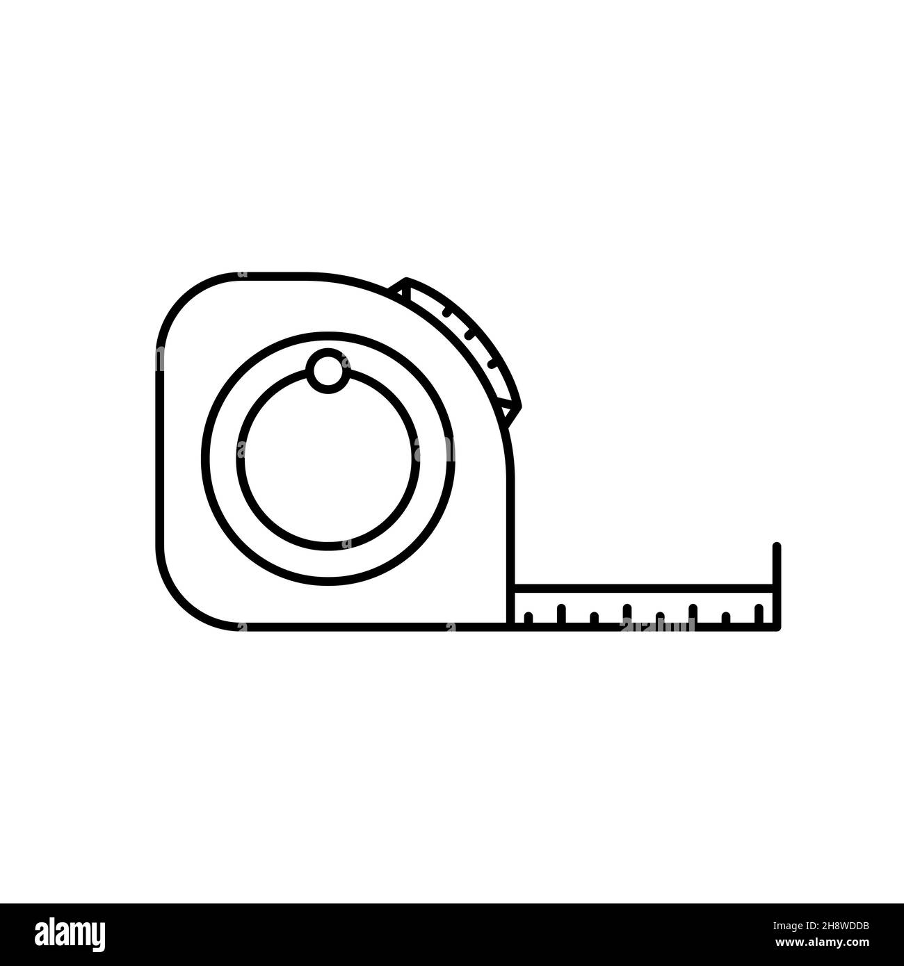 Symbol für Maßband. Maßband für den Bau. Schwarzes Maßband-Symbol. Lineares Symbol des Handwerkzeugs. Vektorgrafik. Symbol für Klebeband Stock Vektor