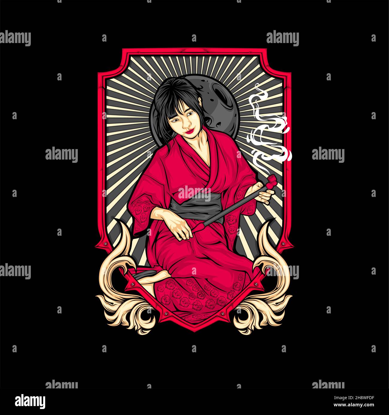 japanische Mädchen tragen Kimono Illustration mit genial Hintergrund Stock Vektor