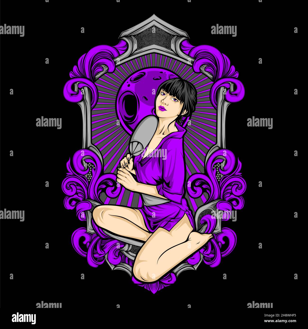 japanische Mädchen tragen Kimono Illustration mit genial Hintergrund Stock Vektor