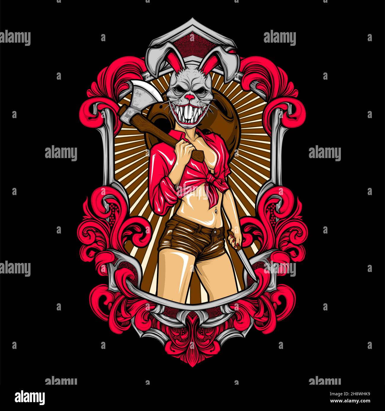 Gruselige Hallowen-Maske zur Feier mit ehrfürchtigen Hintergrund Stock Vektor