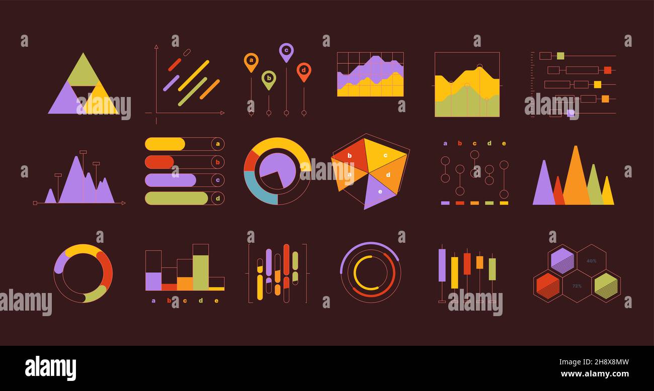Infografik-Elemente. Business-Vorlagen der ui-Sammlung Flussdiagramme Kreis Diagramme Info-Berichte Trenner grellen Infografiken Vektor-Set Stock Vektor