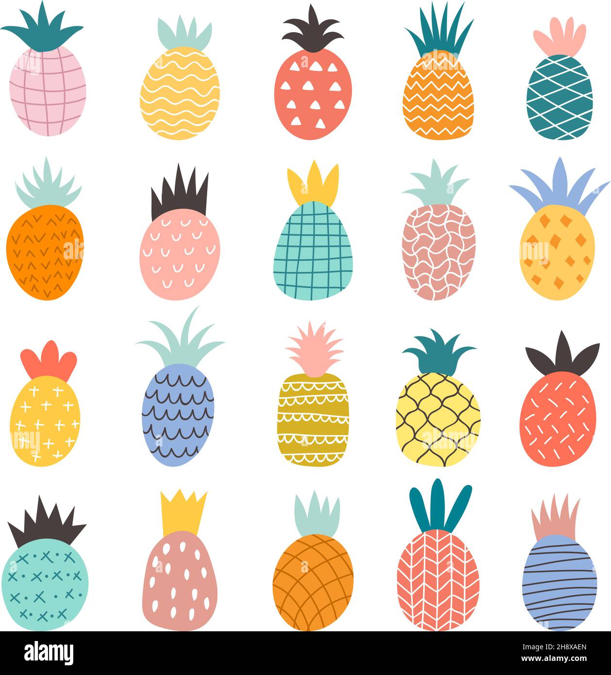 Von Hand gezogene Ananas. Exotische Früchte niedlich Illustrationen jüngsten Vektor Doodle Sammlung von Ananas Stock Vektor