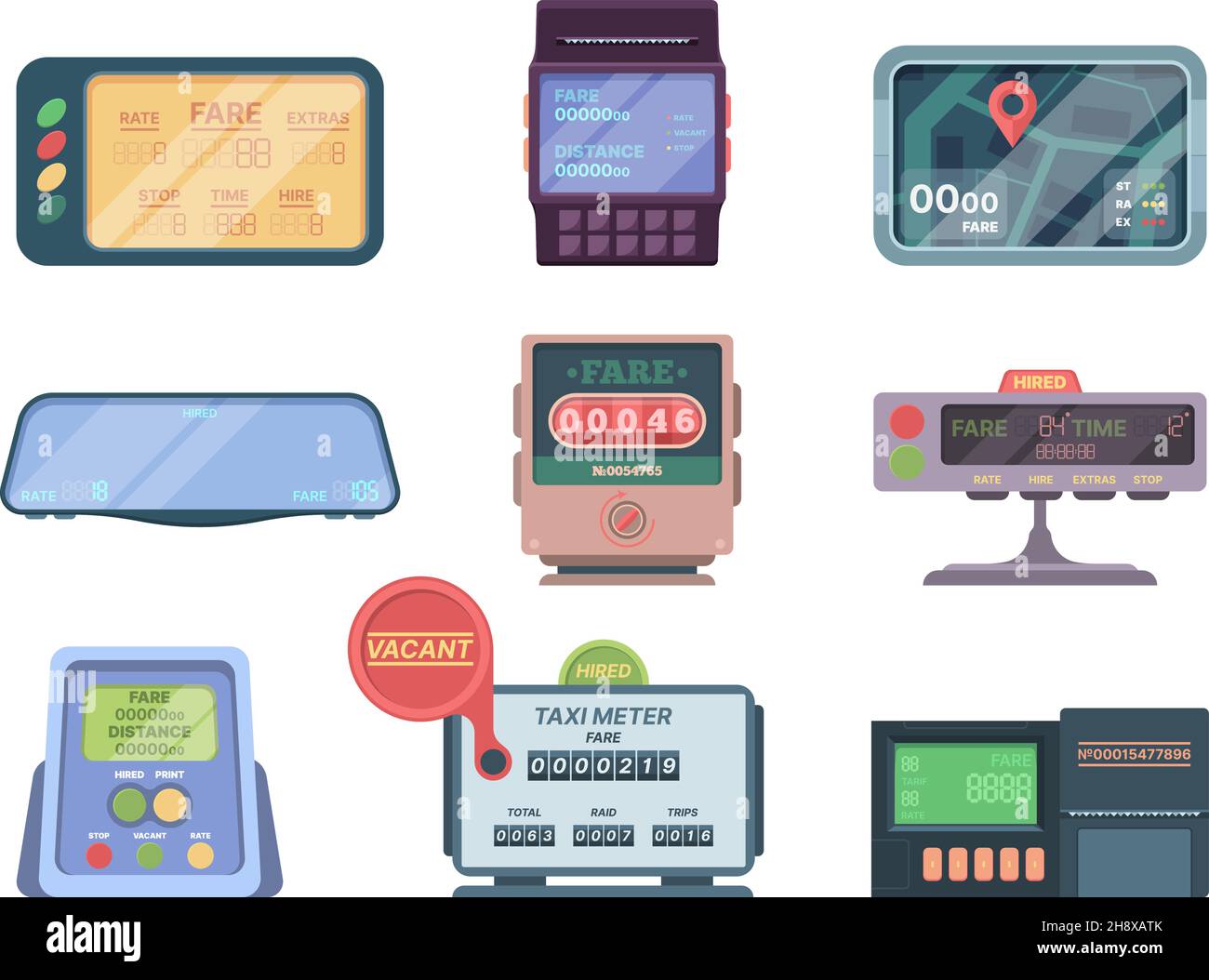 Taxameter. Service Auto Kilometer Anzeige für Pay Money Personenverkehr Taxameter grellen Vektor Gadgets Illustration Stock Vektor