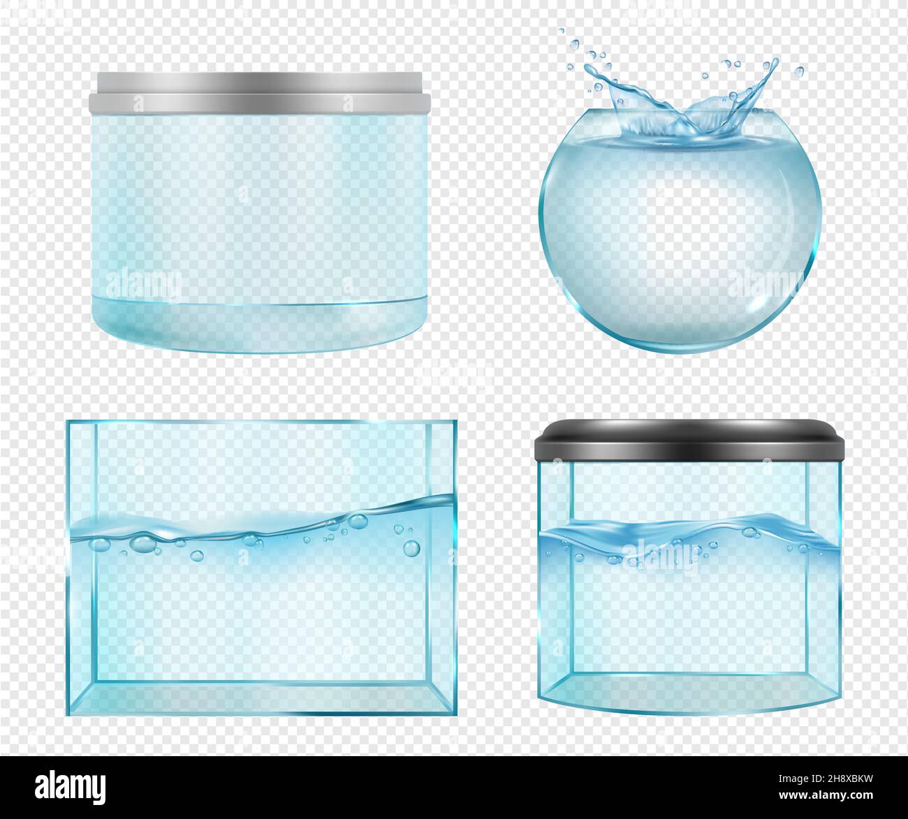 Aquarium realistisch. Transparentes Glas leeres Aquarium für Fische Unterwasser Leben für Innendekoration dezente Vektor-Illustrationen Set isoliert Stock Vektor