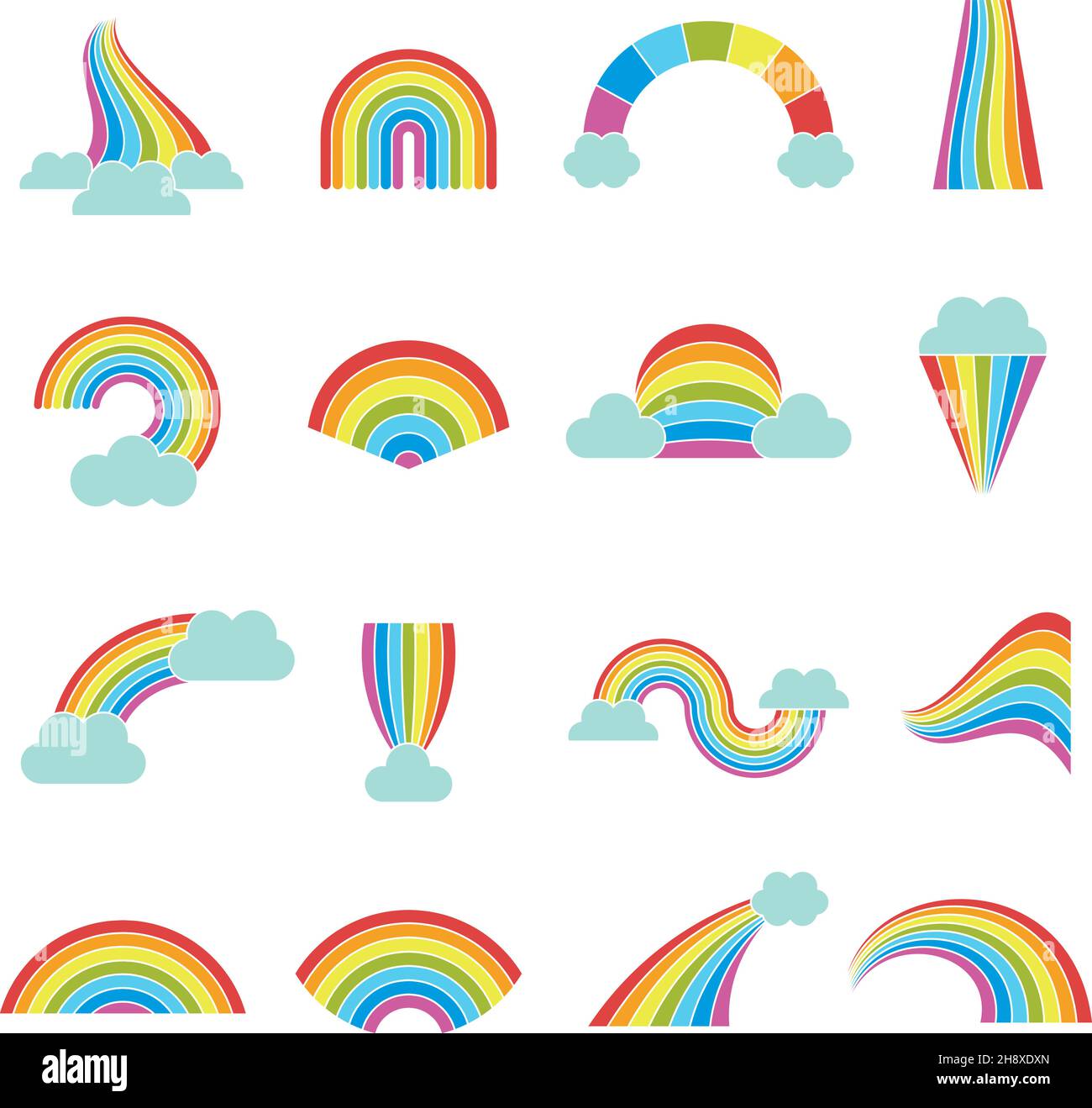 Regenbögen. Wetterfarben glänzend Glanz Kurven rund Elemente aktuelle grafische stilisierte Vorlagen Regenbogen Vektor-Illustrationen Stock Vektor