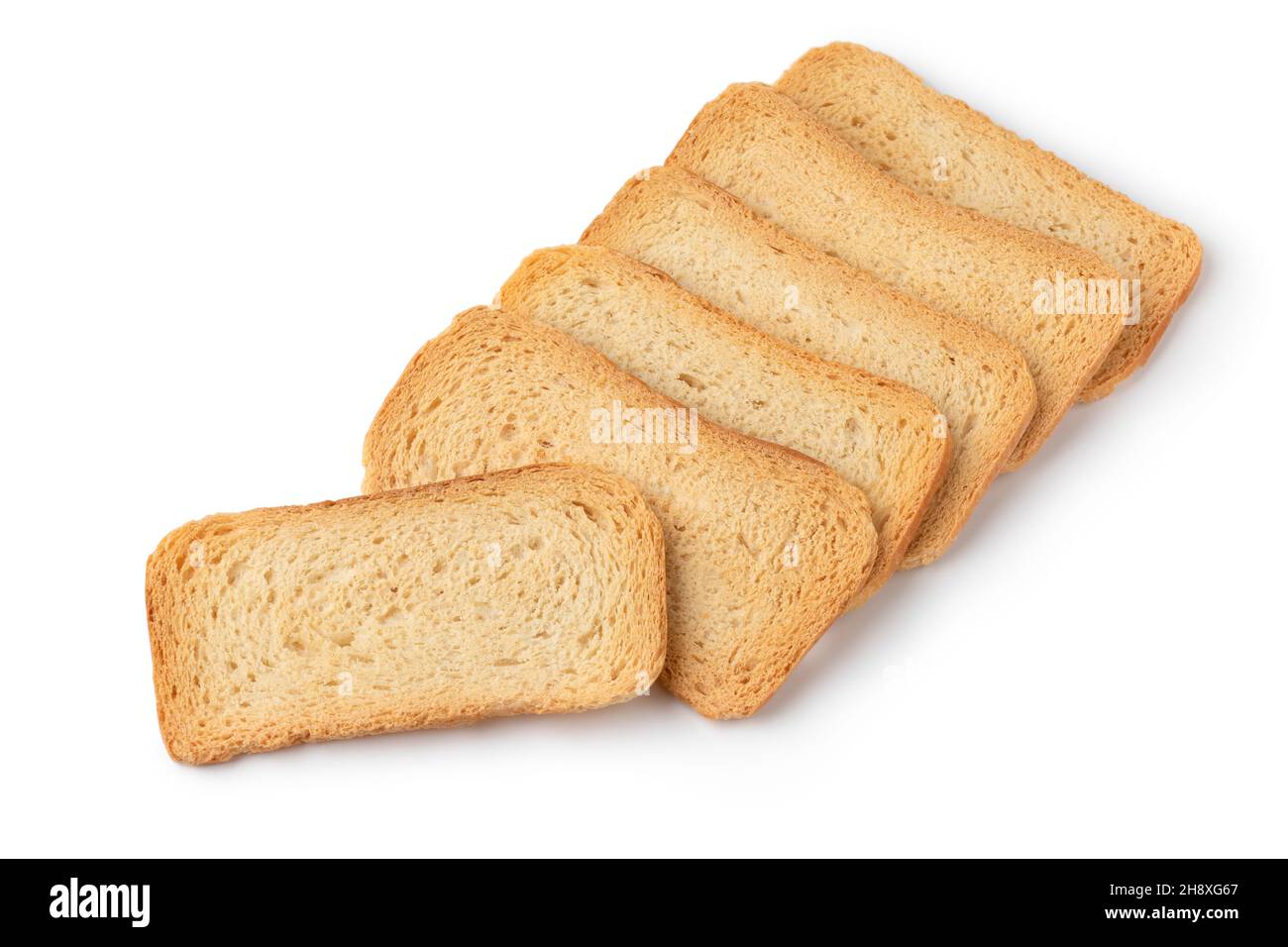 Haufen Melba Toast isoliert auf weißem Hintergrund Stockfoto