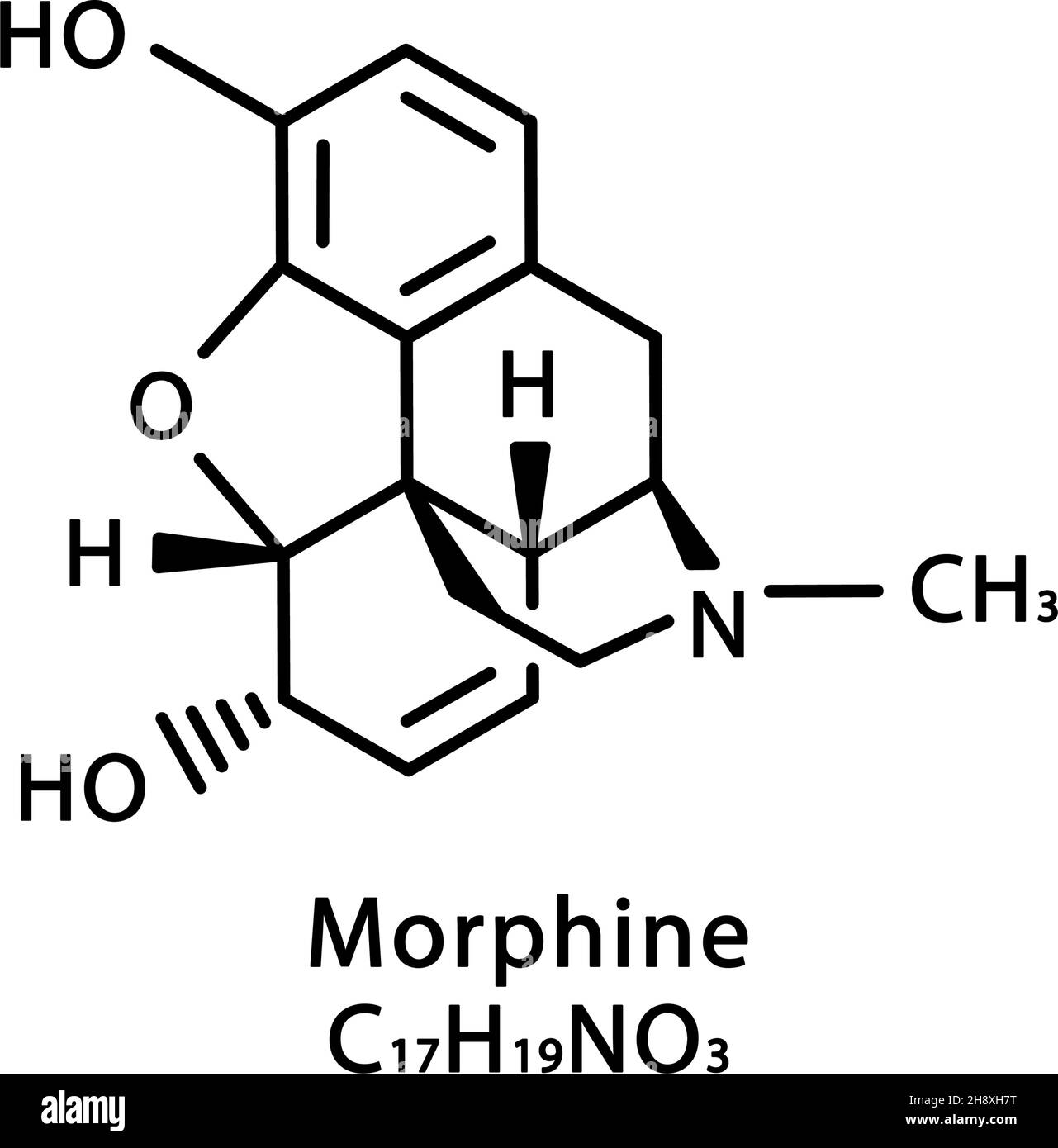 Morphin-Molekülstruktur. Morphin skeletale chemische Formel ...