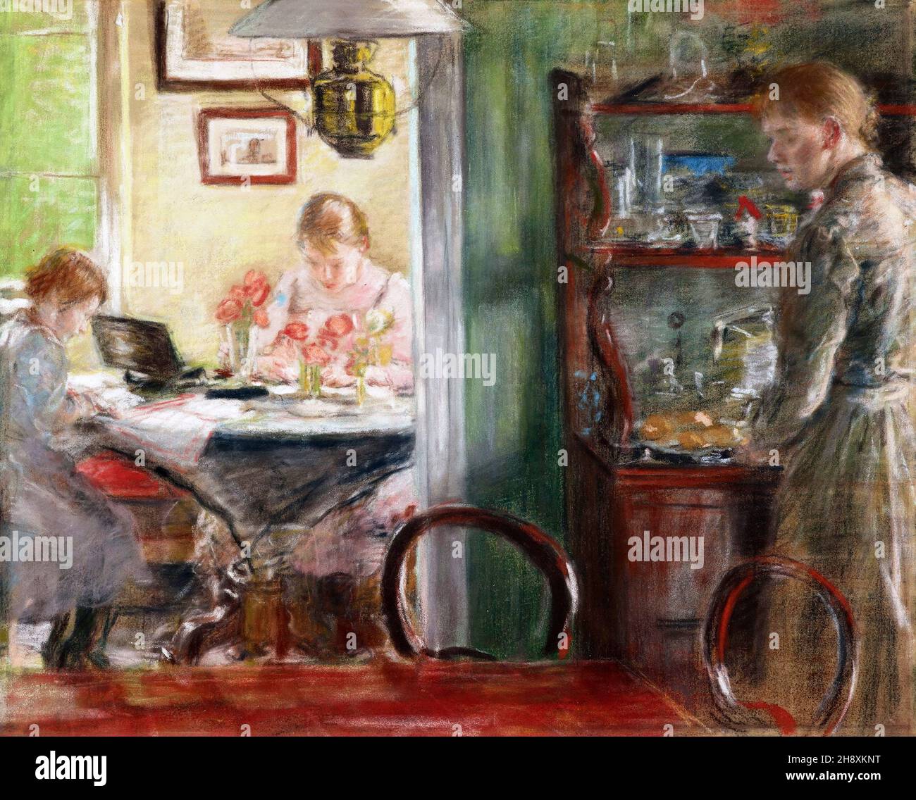 Interior (Sisters) des deutschen Künstlers Fritz von Uhde (1848-1911), Pastell auf Leinwand, 1896 Stockfoto