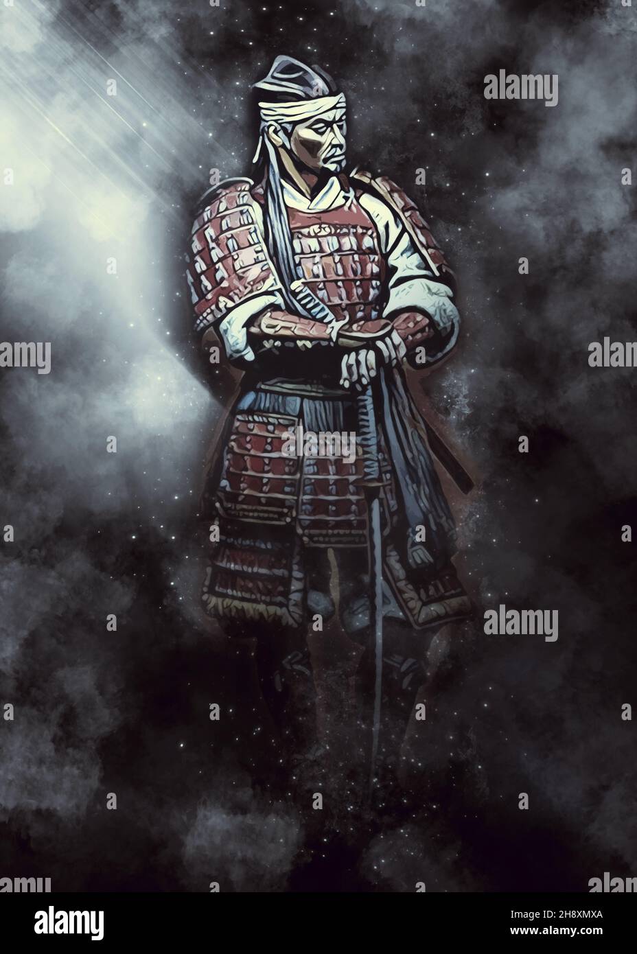 Die Digitale Illustration Des Samurai Warrior Stockfoto
