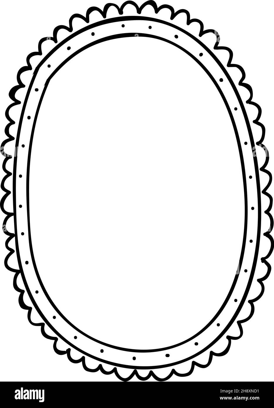 Niedliche ovale Rahmenvorlage. Doodle-Spiegel. Leere Form auf weißem Hintergrund isoliert Stock Vektor