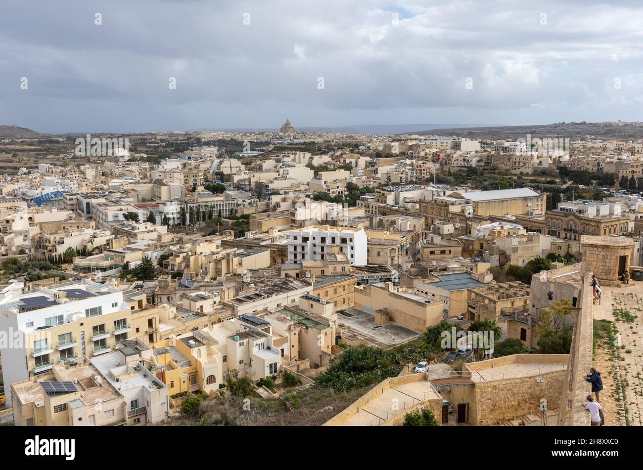 Panoramablick von der Zitadelle in Victoria / Rabat, Gozo, Malta, Europa. Stockfoto