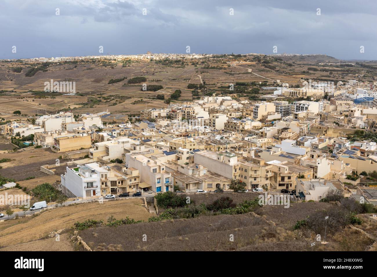 Panoramablick von der Zitadelle in Victoria / Rabat, Gozo, Malta, Europa. Stockfoto