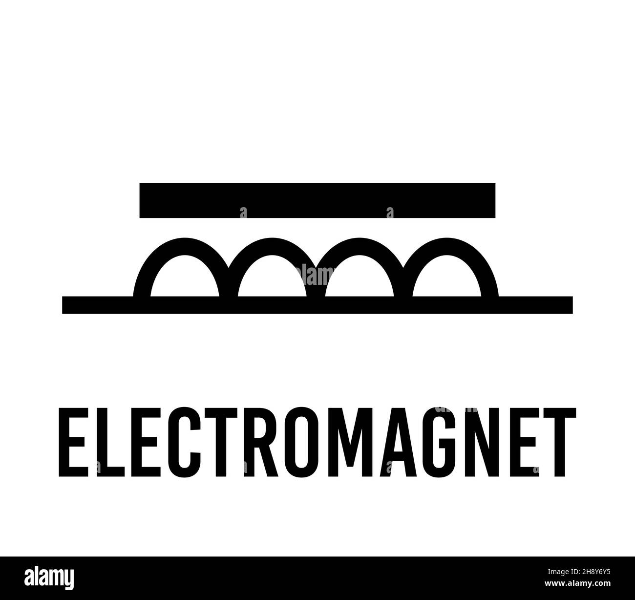 Elektromagnet elektronische Komponente, Vektor-Symbol flaches Design-Konzept. Elektrizitätsphysik-Programm für Bildung. Schwarz auf weißem Hintergrund. Stock Vektor