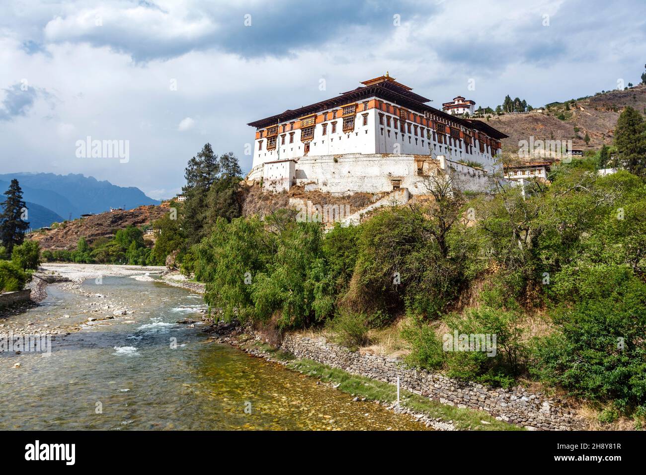 Außenansicht des Klosters Rinpun Dzong in Paro, Bhutan, Asien Stockfoto
