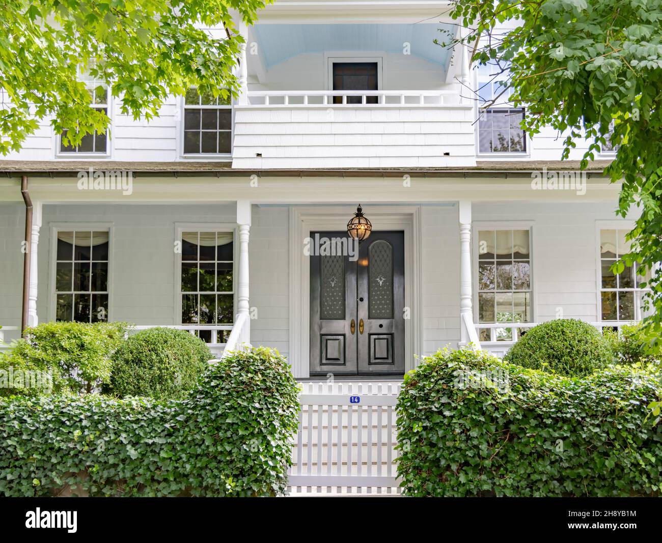 Detailbild eines alten Hauses im Dorf Sag Harbor, NY Stockfoto