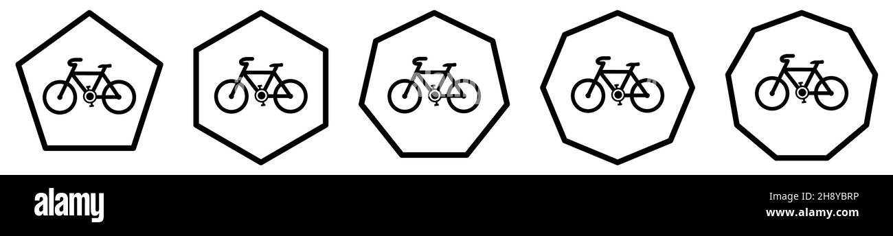 Fahrradsymbol in Polygonen mit unterschiedlicher Kantenanzahl. Fahrradschild Stock Vektor