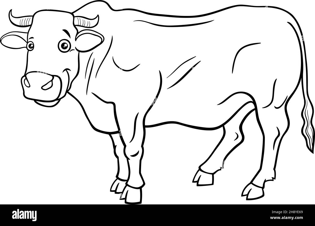 Schwarz-Weiß-Cartoon-Illustration von Stier Bauernhof Tier Comic-Charakter Färbung Buchseite Stock Vektor